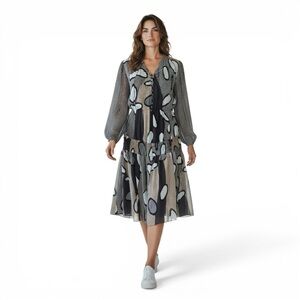 Diane von Furstenberg Abstract Print Long Sleeve Silk Dress Boho Mini